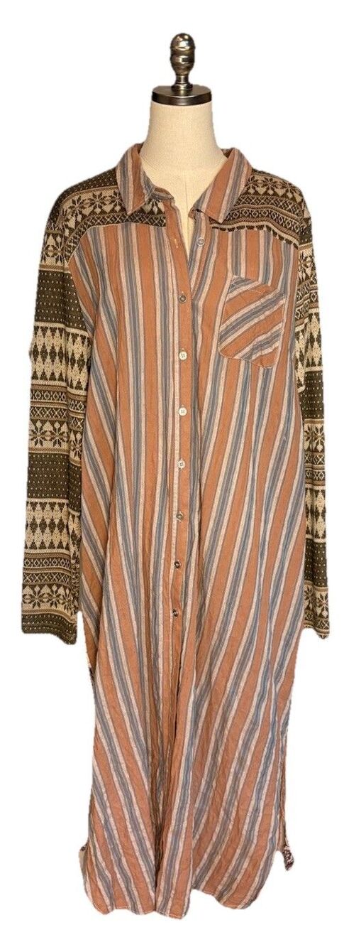 Oddy Shirt Dress 3x Button Down Sweater Sleeves Boho Nordic Isle Striped